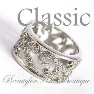 Womens Silvertone Classic Scroll Filigree Clear Cubic Zirconia Cz Band Ring 10